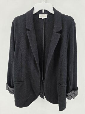 Skies Are Blue Black Open Front Blazer – Size 2X – Rolled Sleeve Grey Detail